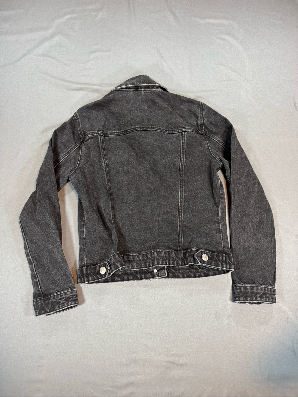 Zara Black Washed Denim Jacket Medium Classic Trucker Jean Jacket - Picture 5 of 7